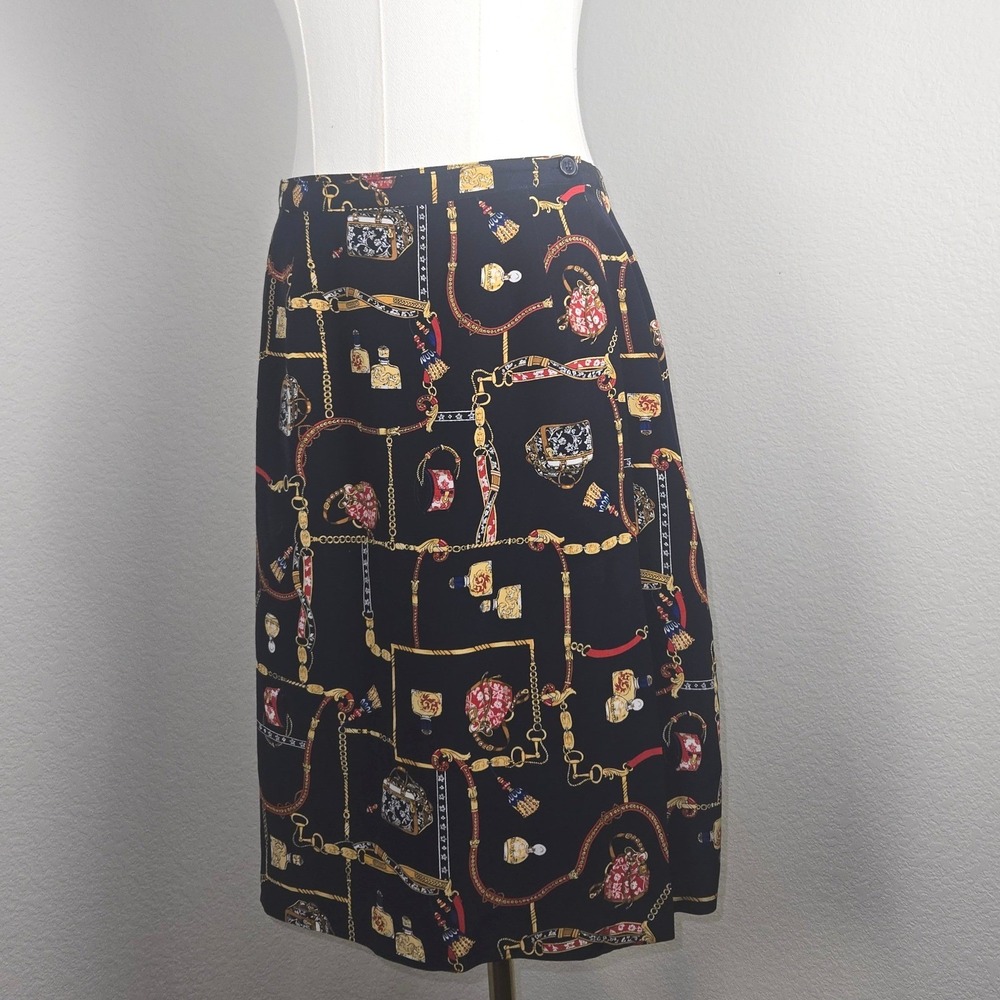 Vintage Petite Sophisticate 100% Silk Scarf Print Skirt Petite 12 Chain Baroque